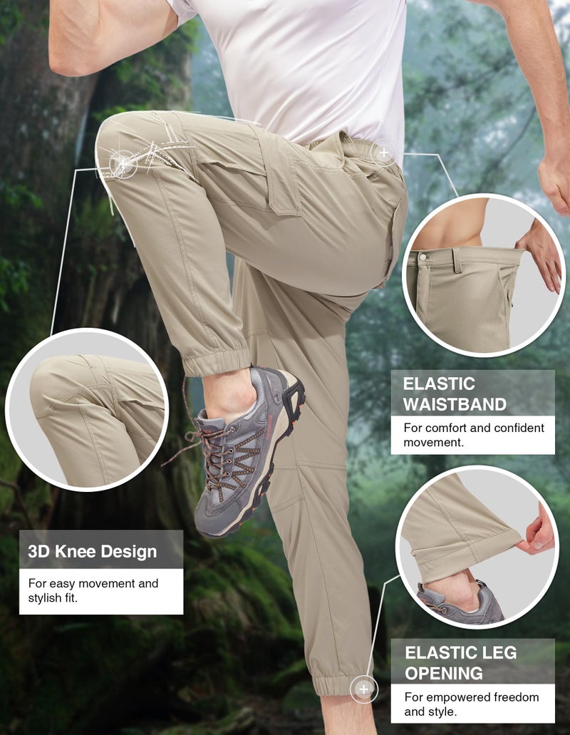 PULI Men's Golf Cargo Joggers Pants with Pockets Stretch Slim Fit Work Hiking Waterproof Stone 32 - Image 3